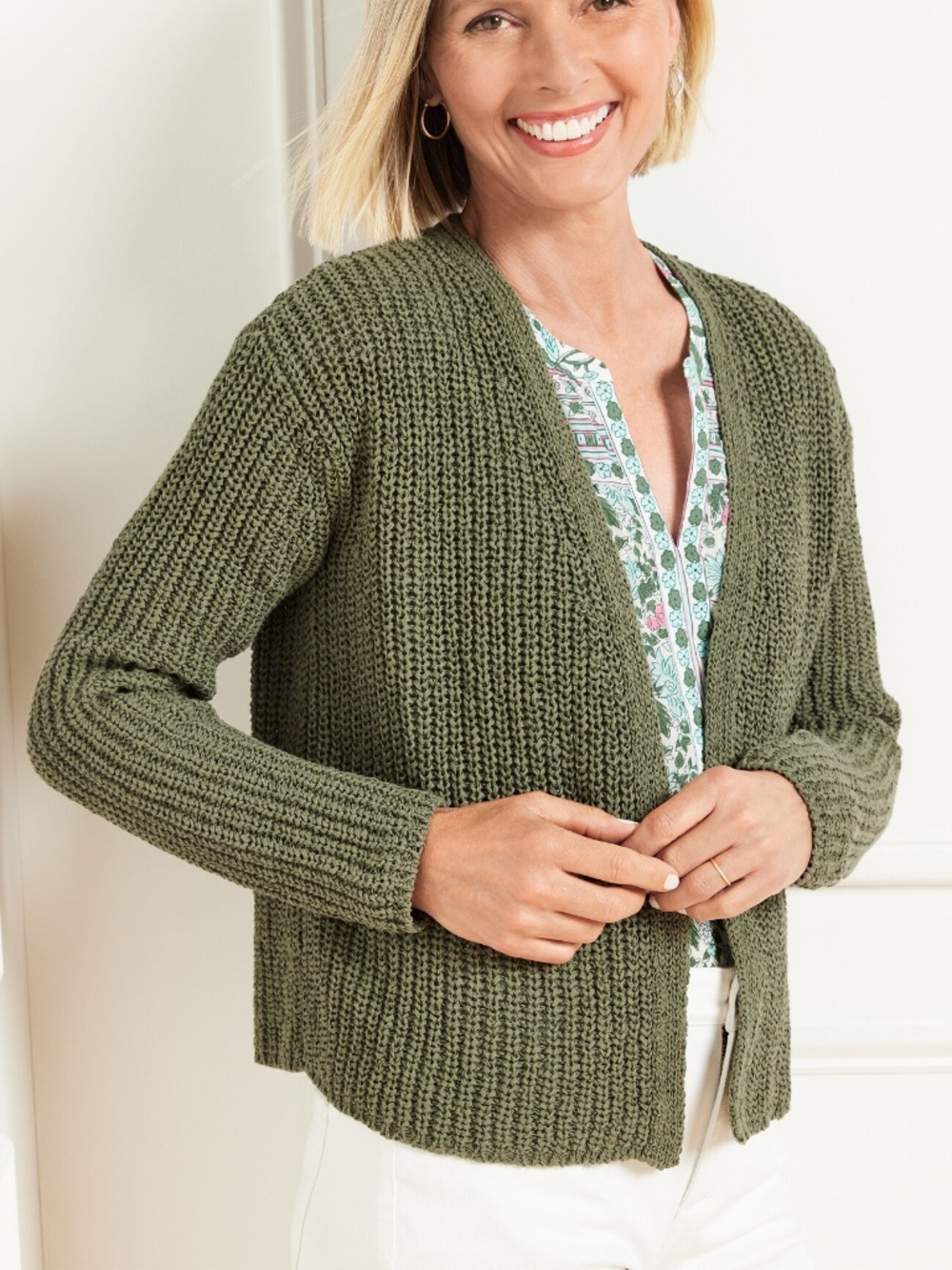 Talbots Shaker Stitch Open Front Cardigan - size small